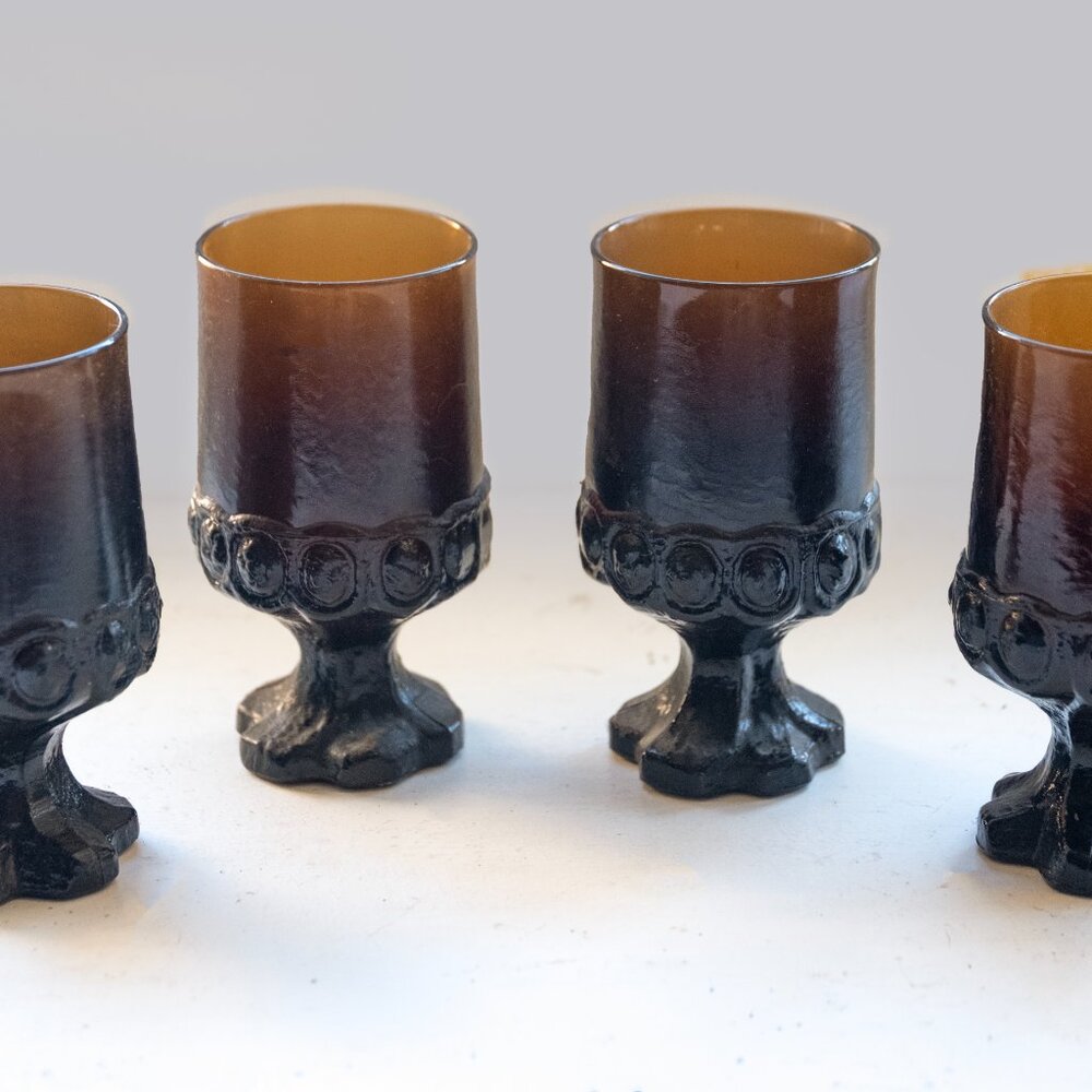 4 Tiffin Franciscan Madeira smokey brown heavy steamed Goblet Glassware